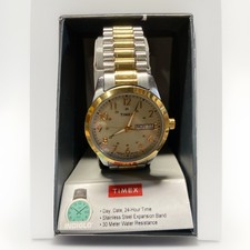 Timex Men's Two-Tone Expansion Band Watch Indiglo Day Date T2M935JT 753048326624 picture