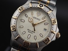 ▶️ Vintage 1992 N MINT Seiko SCUBA 200m 7N35-6010 Champagne Qz Mens Watch JAPAN picture