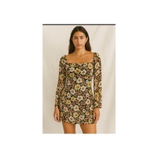 Abbeline Floral Print Long Sleeve Mini Dress Scoop Neck Back Tie NWT XS picture