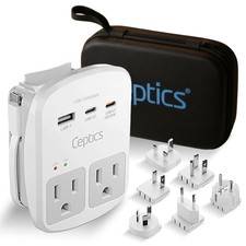 Ceptics 35W Universal Travel Adapter Kit – 2 USA sockets, USBA, USBC, 1x PD 3... picture