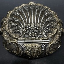 Fine Large Antique Solid Silver Vanity Box Shell Russian Moscow Mark 1778 picture