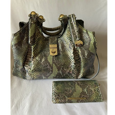 “Brahmin Elisa Moonstone Seville Satchel + Wallet Rare Multi-Color Snake ” picture