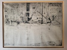 Antique Victorian 1889 Drypoint Etching Sir Frank Short Unloading Peat Dordrecht picture