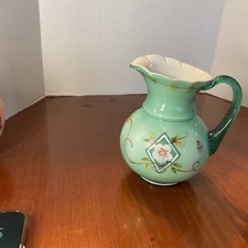 Vtg Fenton 75th Year Diamond Jubilee Pitcher Hand-Painted Signed Art Glass MINT picture