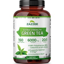 Zazzee Green Tea 20:1 Extract, 6000 mg Strength, 150 Vegan Capsules, Kosher picture
