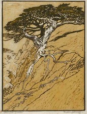 Pedro Lemos : The Cliff Dweller : Coastal Woodcut Arts & Crafts Art Print 1915 picture