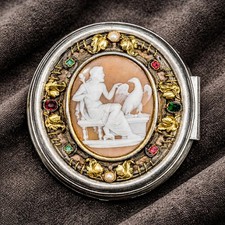 Magnificent Antique Silver Grand Tour Box Carved Shell Cameo Zeus Neoclassical picture