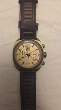 Frye Chronograph Quartz Gold Tone Cushion Men's Watch Brown Leather Strap 10 ATM picture
