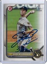 Jacob Misiorowski Autographed 2022 1st Bowman Paper RC Rookie Card BREWERS ACE picture