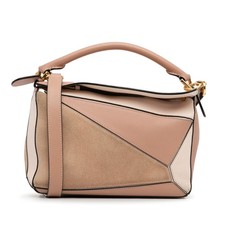 LOEWE Small Tricolor Calfskin and Suede Puzzle Satchel Pre-Loved Beige picture