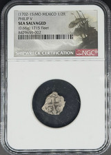 1702-15 Mo 1/2 Real Cob Spanish Colonial Mexico NGC *1715 Fleet Shipwreck* picture