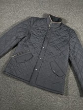 Barbour Powell Quilted Jacket Men Medium Black Fleece Lined Leather Trim Coat picture