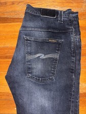 Nudie Jeans Mens Size 34x32 Blue Slim Fit Denim Organic Cotton Stretch Thin Finn picture