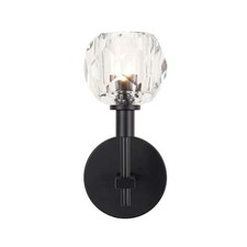 Alsy 4.75 in. 1-Light Black Round Wall Sconce with Clear Captured Crystal Shade picture