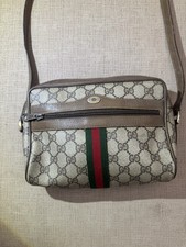 Auth GUCCI Web Sherry Line Shoulder Cross Body Bag GG PVC Leather Brown AD064 picture