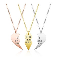 3pcs Personalized Best Friends Forever BFF Necklace Stainless Steel Engraved Puz picture