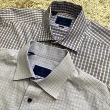 Lot of 2 David Donahue Dress Shirts Mens 17 36/37 Trim Fit Cotton Plaid Button picture
