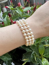 Vintage Mikimoto 3 Strand 6.5-7mm Pearl Bracelet w/ 14k Gold Engraved Clasp picture