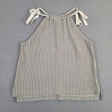 Madewell Gray White Striped Cotton Halter Tie Shoulder Tank Top Bohemian sz XS picture