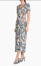 Etro Blue Bouquet Pleated Short-Sleeve Midi-Dress picture