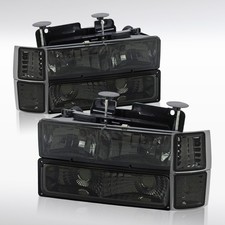 Fit 1994-1998 Chevy Silverado Tahoe Suburban Smoke Headlights+Bumper+Corner Lamp picture