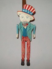 Antique Vtg 1930s Folk Art Carved Wooden Uncle Sam Jointed Dancing Jigger Figure picture