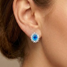 Invaluable Neon Blue Topaz Rare 8.70Ct 25 Sterling Silver Handmade Stud Earrings picture