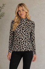 Gaze Womens Animal Print Mock Neck Top Size XS Lightweight Stretch Y2K picture