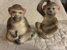 VTG Napco Japan Ceramic  Chimpanzee Salt n Pepper Shakers Kitsch MCM W/stoppers picture