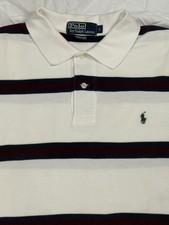 Polo by Ralph Lauren Men’s L White Striped Short Sleeve Cotton Polo Shirt Vtg 90 picture