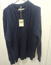Schott Bros. Navy Cable-Knit Crewneck Pullover Sweater Men’s M Wool/Nylon SW1816 picture