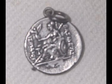 XFrare old Ancient Greek silver coin with QUEENS head on it. & HAS WRITING ON IT picture