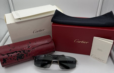 RARE CARTIER VINTAGE GALAXY 3911201 SQUARE LEATHER SUNGLASSES 120 59 18 BLACK picture
