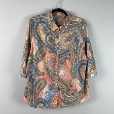 Chicos No Iron Paisley Button Up Shirt Size 3 US XL Multicolor 3/4 Sleeves picture
