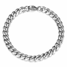 Men's Chain 7mm Bracelet Silver Curb Cuban picture