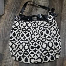 Coach Black/White All Over Print  Purse Bag Silver Hardware picture