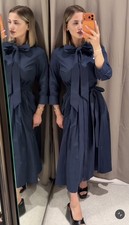 ZARA NEW WOMAN ZW COLLECTION TIED POPLIN DRESS NAVY BLUE SIZE XL 4786/074/401 picture