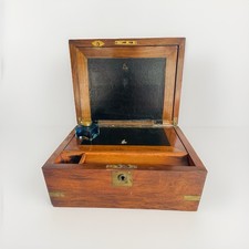 Antique Mahogany & Brass Writing Slope / Box w Ink Well - Restorer’s Dream picture