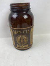 Antique Amber Glass Jar WAN-ETA COCOA Massachusetts Chocolate Company With Label picture