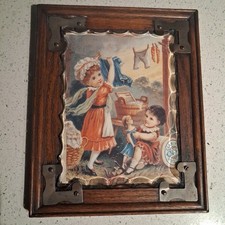 1907 antique Patented  Metal Corner framed Clarks O.n.t. Victorian trade card picture