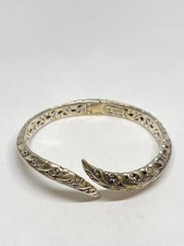SARDA FINE STERLING SILVER OPEN WORK FEATHER HINGED CUFF BRACELET 23g 925 RARE picture