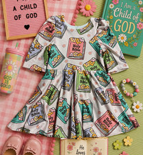 Girls 2T handmade custom 1/2 Sleeve Bible Print Dress picture