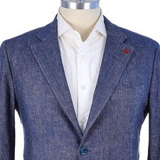 NEW $3,895 Isaia 'Cortina' Aegean Blue Linen/Cotton Twill 2B Men's Jacket US 46R picture