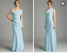 New Azazie Emerson Stretch Sky Blue Mermaid Bridesmaids Silk Satin Dress Sz 12 picture