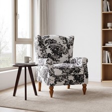 Vintage Floral Accent Chair with Round Wooden Side Table Set for Living Room picture