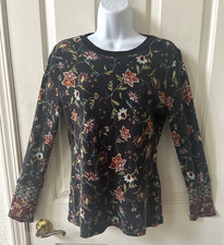 Sundance Loretta Size L Waffle Knit Thermal Button Cuff Floral Long Sleeve Shirt picture