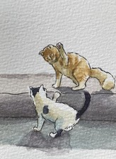 ACEO 100% Hand Painted Original Mixed Media Painting Art Cat picture