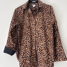 Chicos 1 Medium 8 Classic Chic Stretch No Iron Leopard Blouse Shirt Top Brown picture