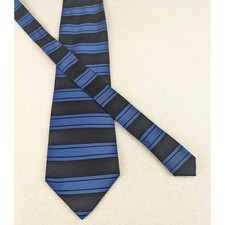 Paolo Designed by Paolo Gucci Mens Tie Black Blue Horizontal Striped Classic VTG picture