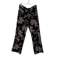Chico's Pull On Floral Stretch Pants Women Size M Black Artsy Casual Travel picture